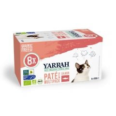 Yarrah Biologisch kattenvoer paté met zalm multipack 8x100 g